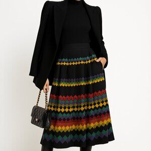 NINA RICCI Boutique Paris VTG Wool Academia Office Pleated Boho Print EU 38 / M